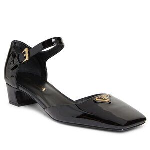 PRADA Modellerie Logo D'Orsay Square Toe Ankle Strap Mary Jane Pumps Heels